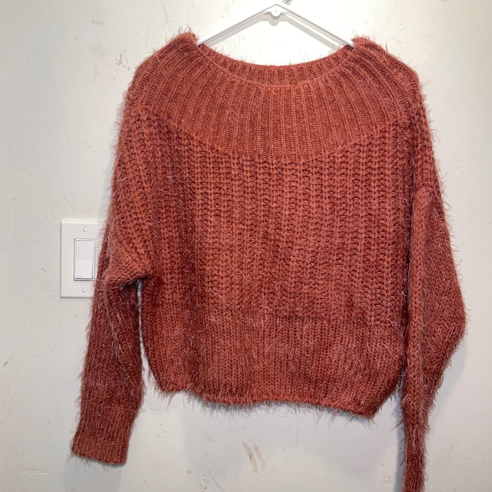 Love Tree Womens Rust Terracotta Eyelash Fuzzy Knit Sweater Small W9012